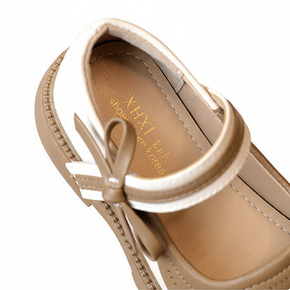 Girls Mary Janes Elegant Patchwork Leather Shoes with Bow