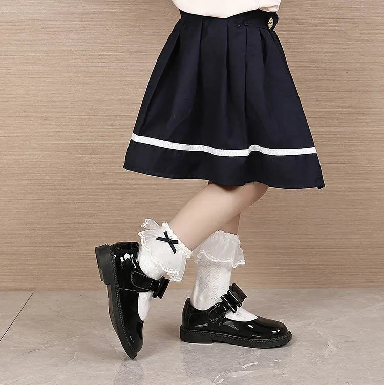 Girl's Hook & Loop Glossy Mary Jane Leather School Shoes