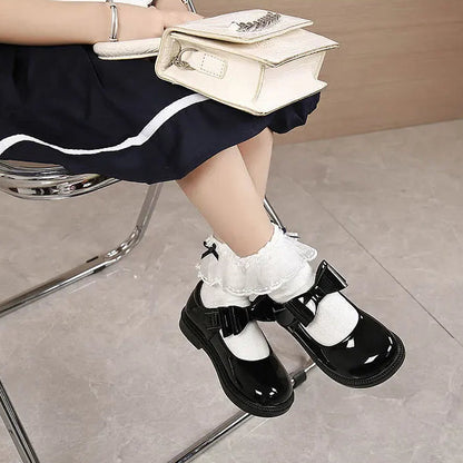 Girl's Hook & Loop Glossy Mary Jane Leather School Shoes