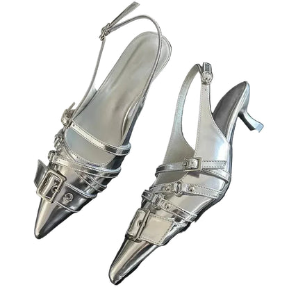 Women Pointed Toe High Heels Buckle Strap
