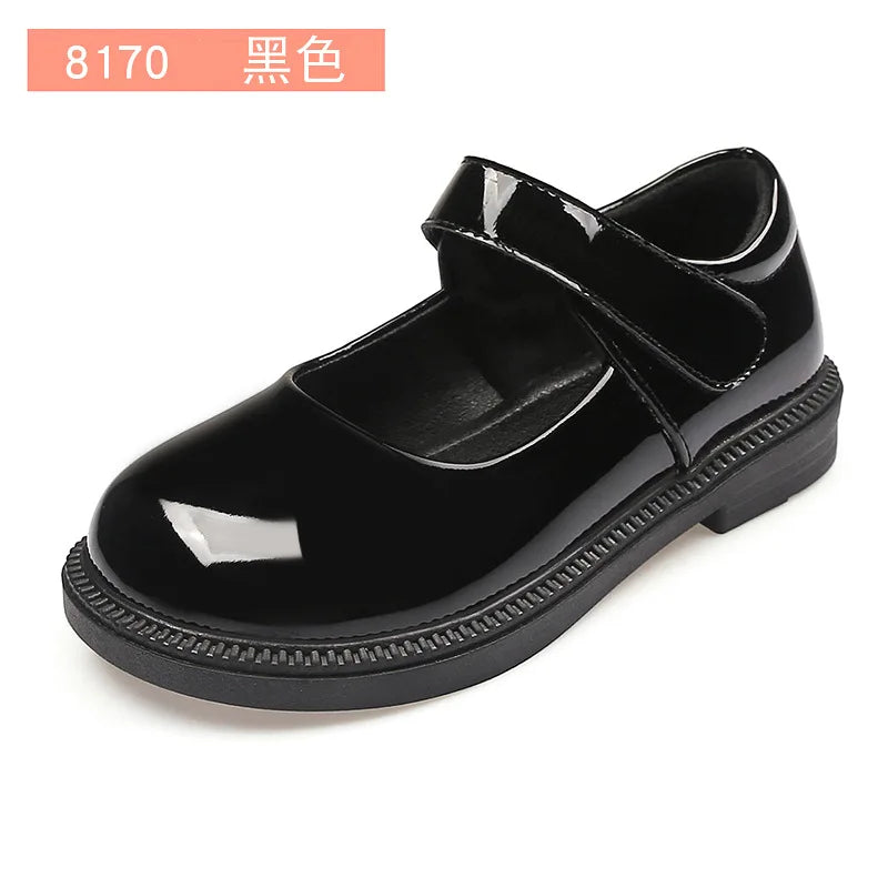 Girl's Hook & Loop Glossy Mary Jane Leather School Shoes