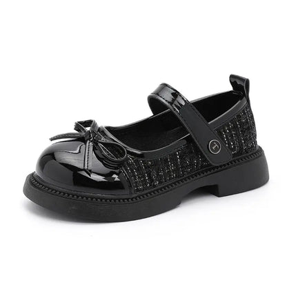 Girls Mary Jane Leather Princess Shoes with Bowknot