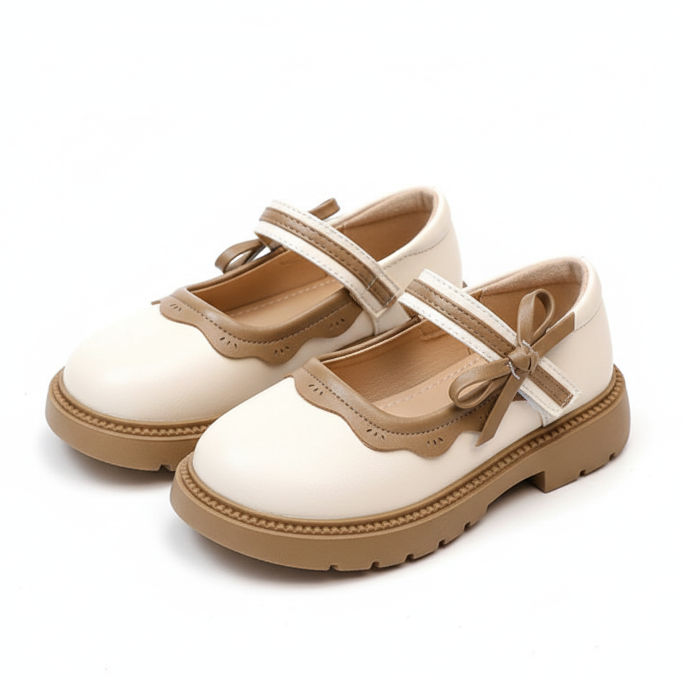 Girls Mary Janes Elegant Patchwork Leather Shoes with Bow