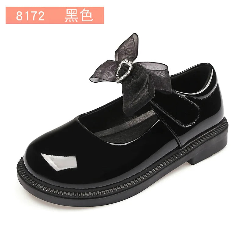 Girl's Hook & Loop Glossy Mary Jane Leather School Shoes