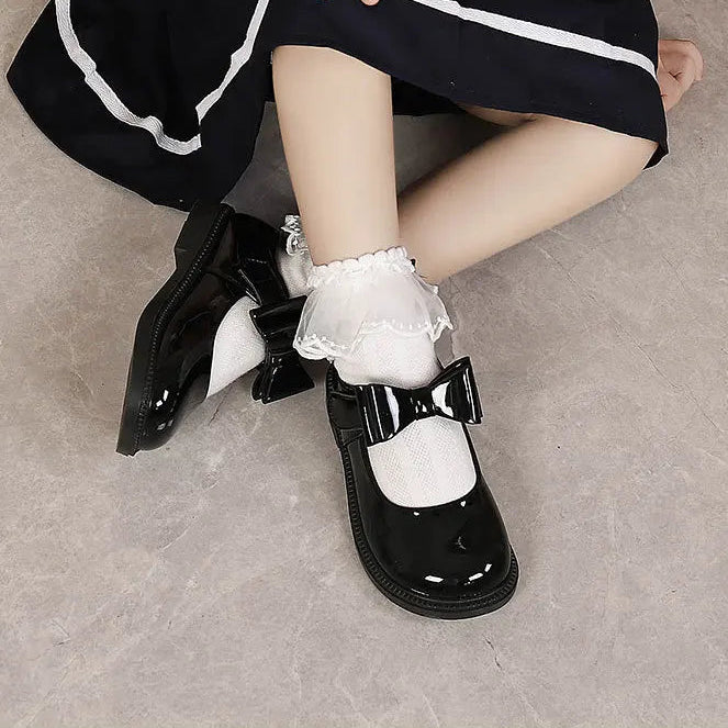 Girl's Hook & Loop Glossy Mary Jane Leather School Shoes