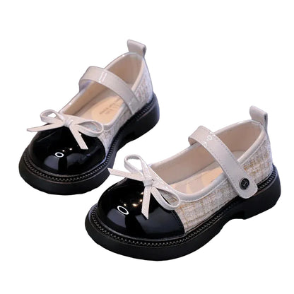 Girls Mary Jane Leather Princess Shoes with Bowknot