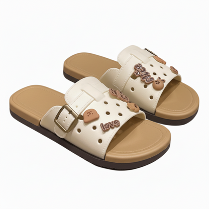 Women Honey Bear Charm Buckle Slides