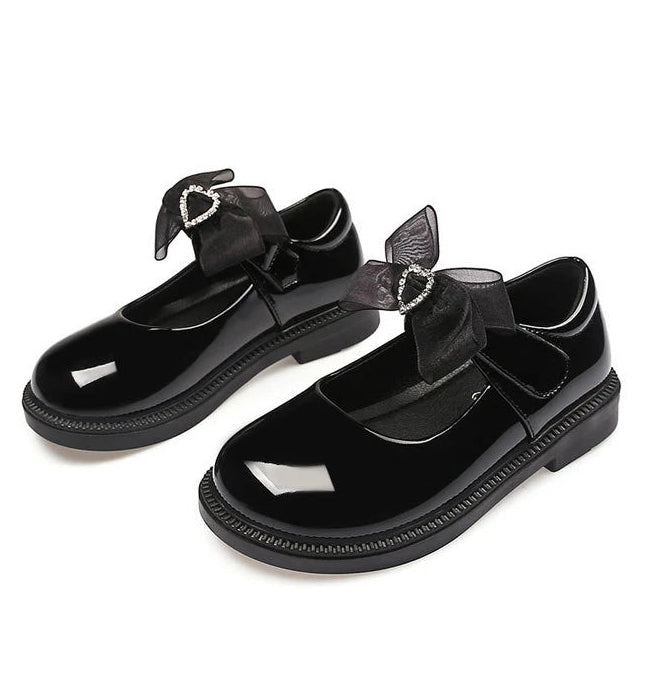 Girl's Hook & Loop Glossy Mary Jane Leather School Shoes