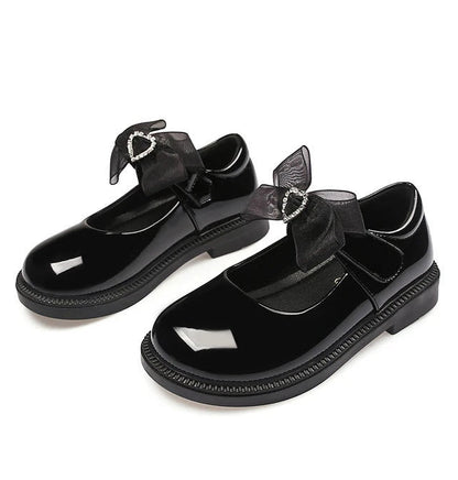 Girl's Hook & Loop Glossy Mary Jane Leather School Shoes