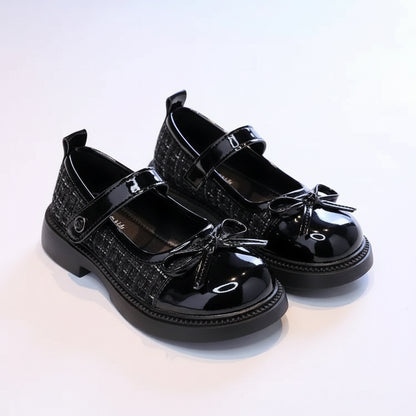 Girls Mary Jane Leather Princess Shoes with Bowknot