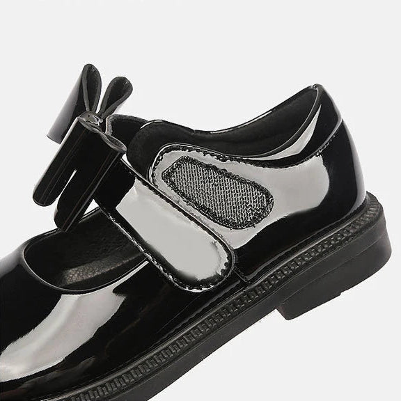 Girl's Hook & Loop Glossy Mary Jane Leather School Shoes