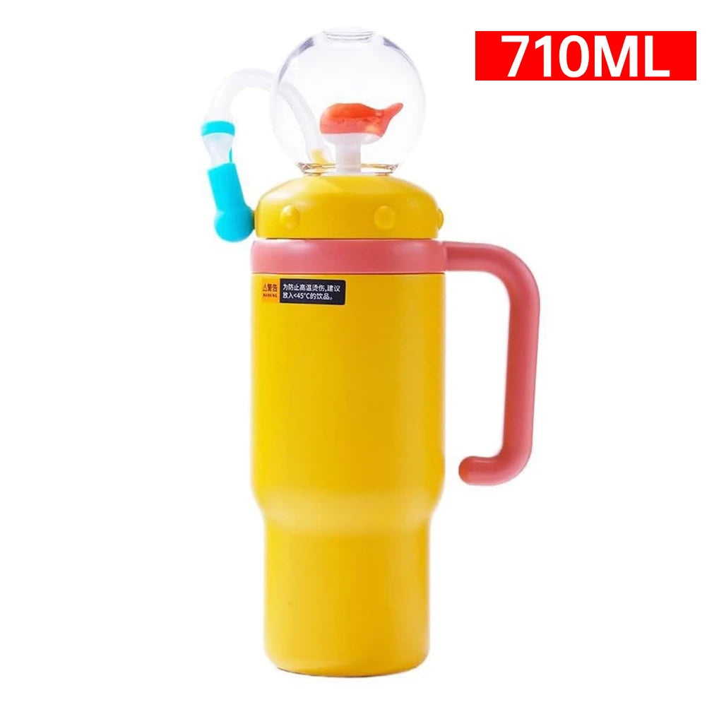 710ml Stainless-Steel Whale Fountain Tumbler with Handle