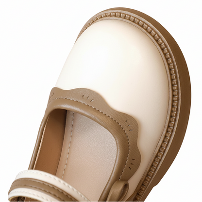 Girls Mary Janes Elegant Patchwork Leather Shoes with Bow
