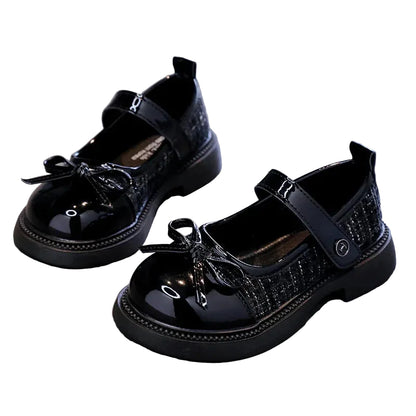 Girls Mary Jane Leather Princess Shoes with Bowknot