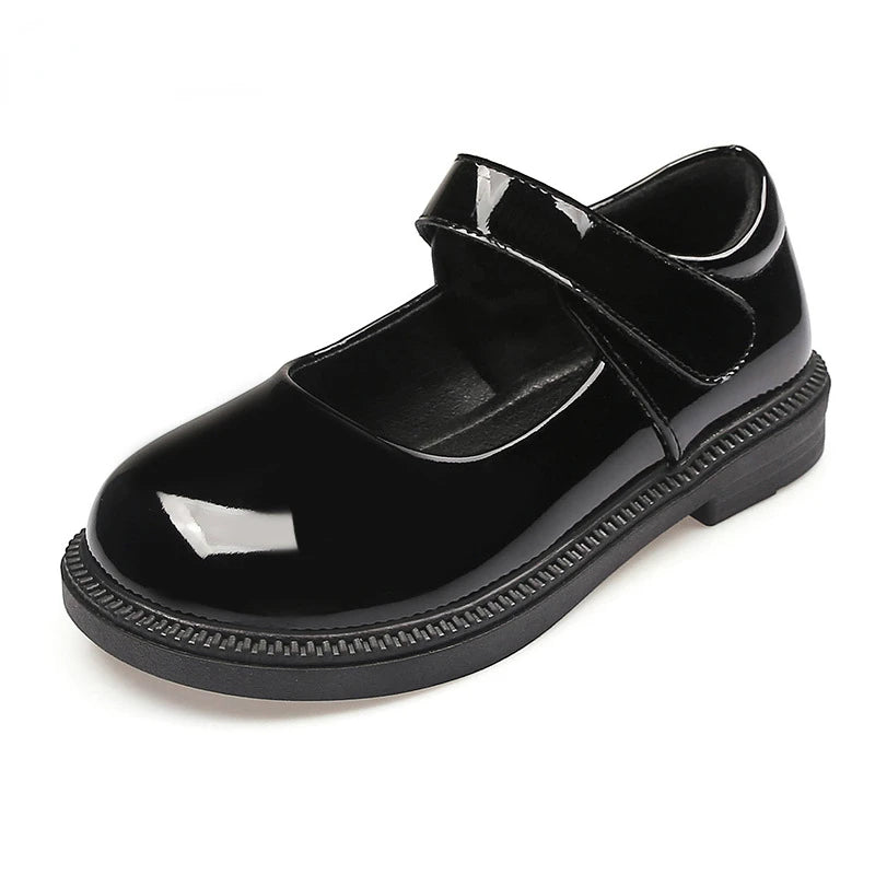 Girl's Hook & Loop Glossy Mary Jane Leather School Shoes