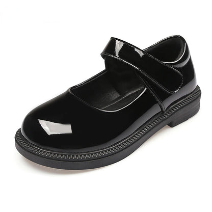 Girl's Hook & Loop Glossy Mary Jane Leather School Shoes