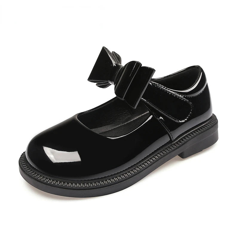 Girl's Hook & Loop Glossy Mary Jane Leather School Shoes