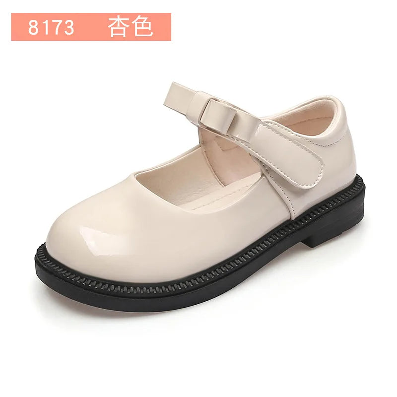 Girl's Hook & Loop Glossy Mary Jane Leather School Shoes