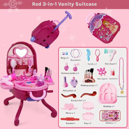 3-in-1 Princess Makeup Vanity Suitcase Playset