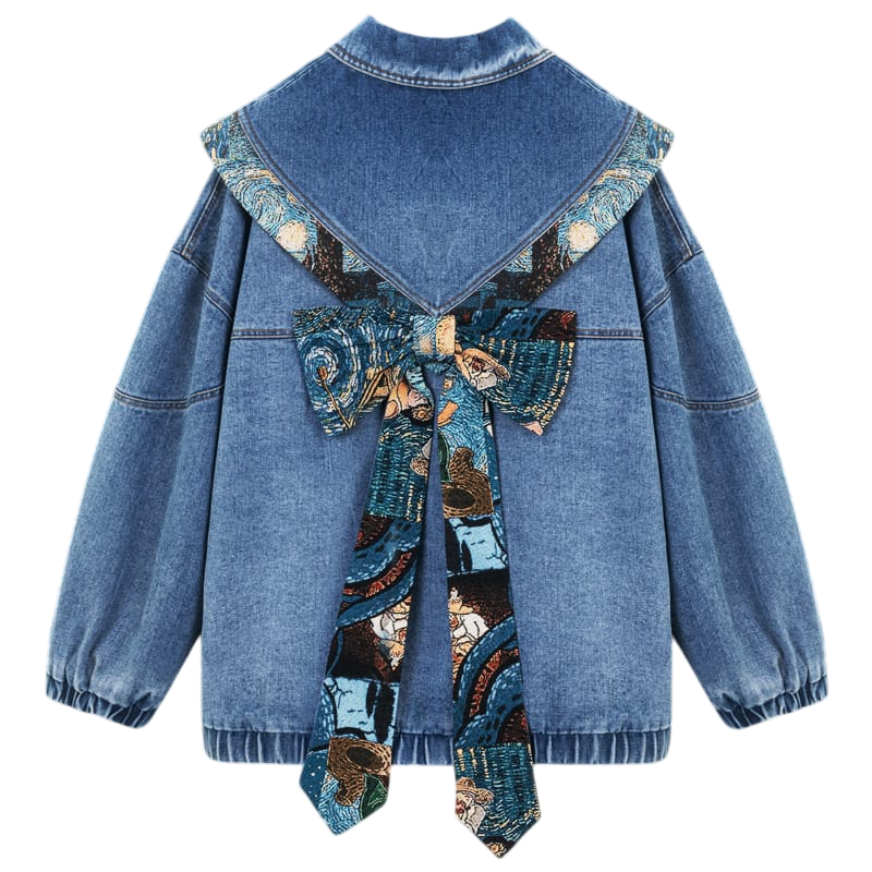 Women Starry Bow Denim Jacket
