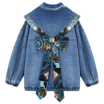 Women Starry Bow Denim Jacket