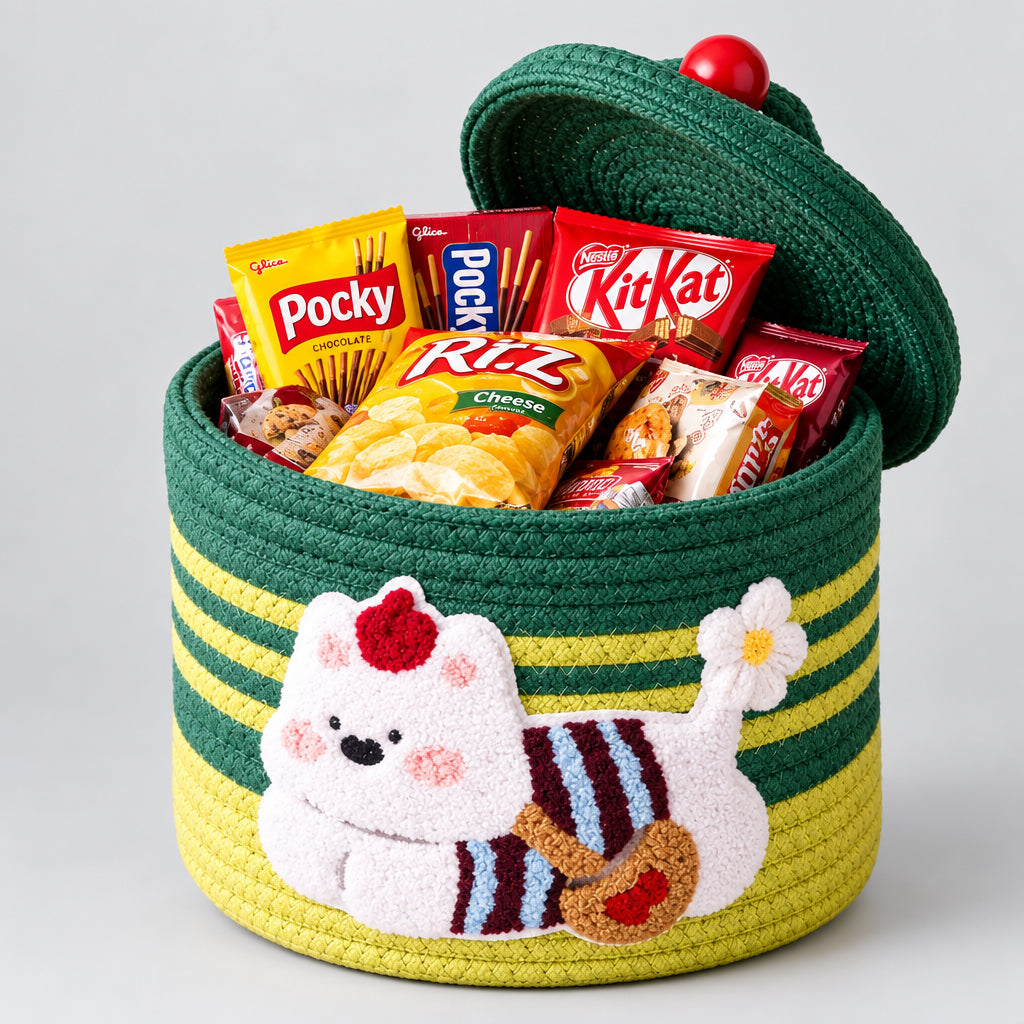 Puppy Woven Storage Basket with Lid