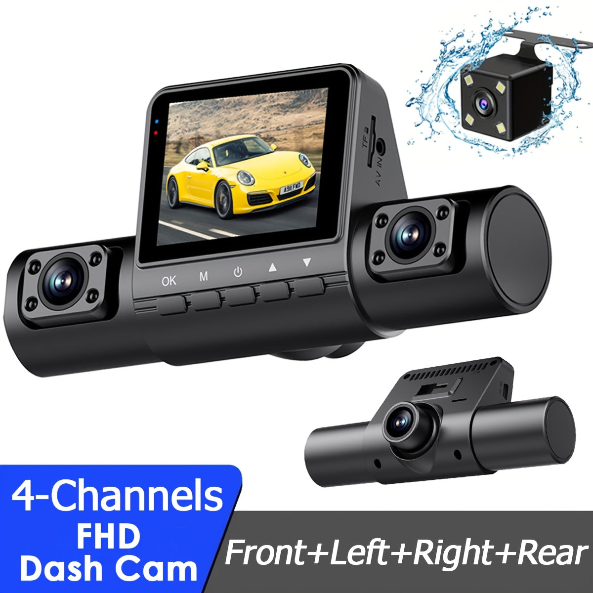 4-Channel Car Dashboard Camera With FHD 1080P Front And 720P Side And Rear, Night Vision, Loop Recording, And 24-Hour Parking Surveillance