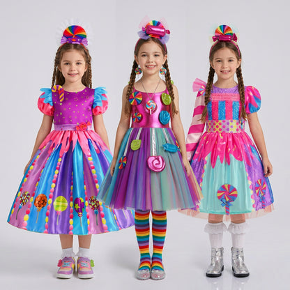 Girls Candyland Lollipop Princess Dress Set
