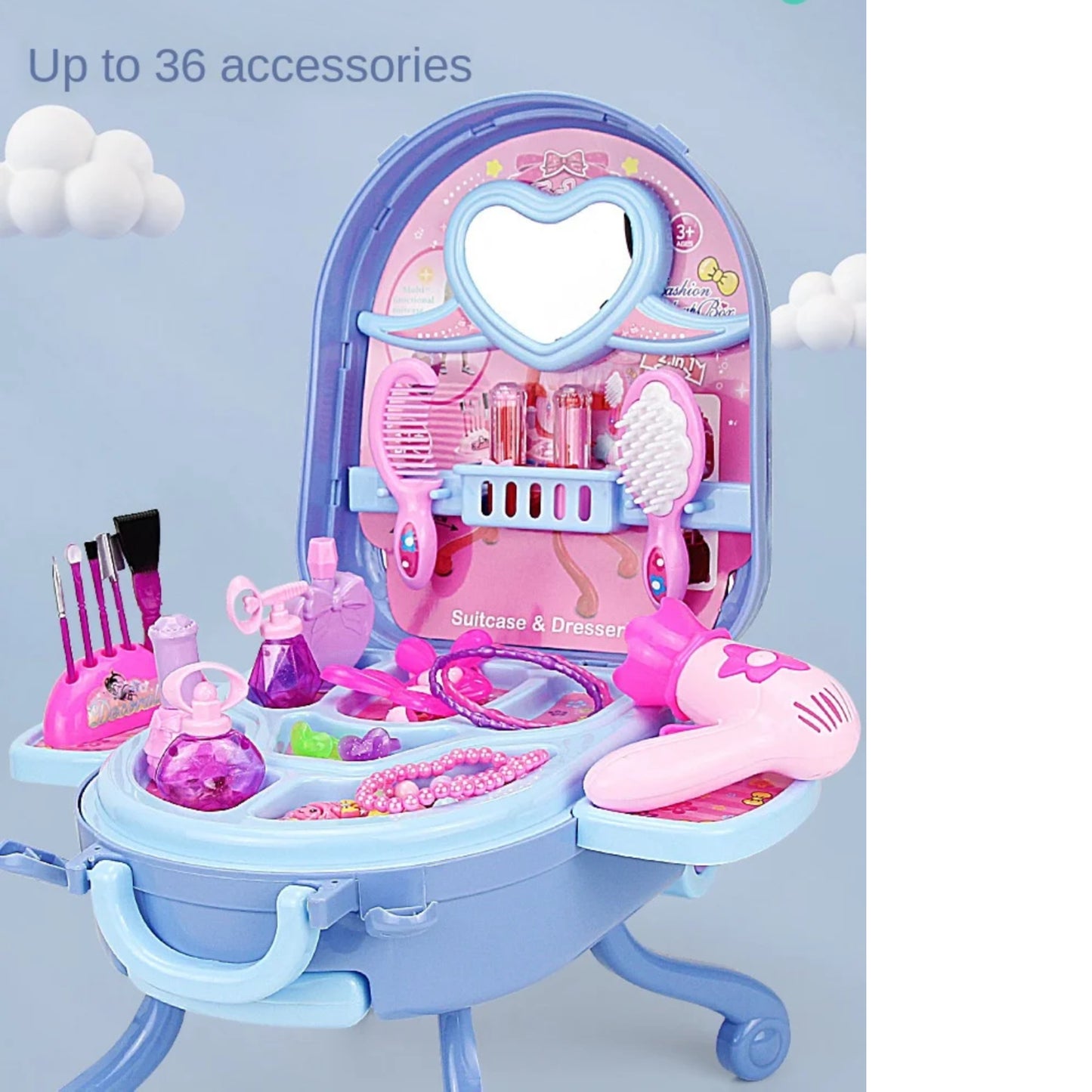 3-in-1 Princess Makeup Vanity Suitcase Playset