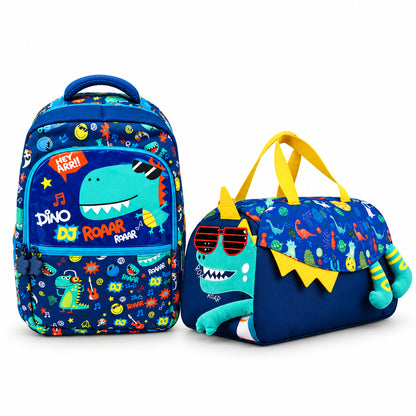 2-Piece Kids Funky Dinosaur Backpack & Duffel Bag Travel Set