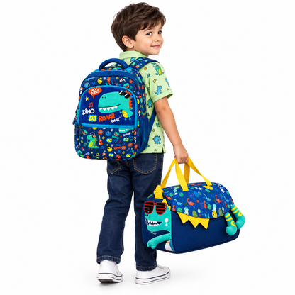 2-Piece Kids Funky Dinosaur Backpack & Duffel Bag Travel Set
