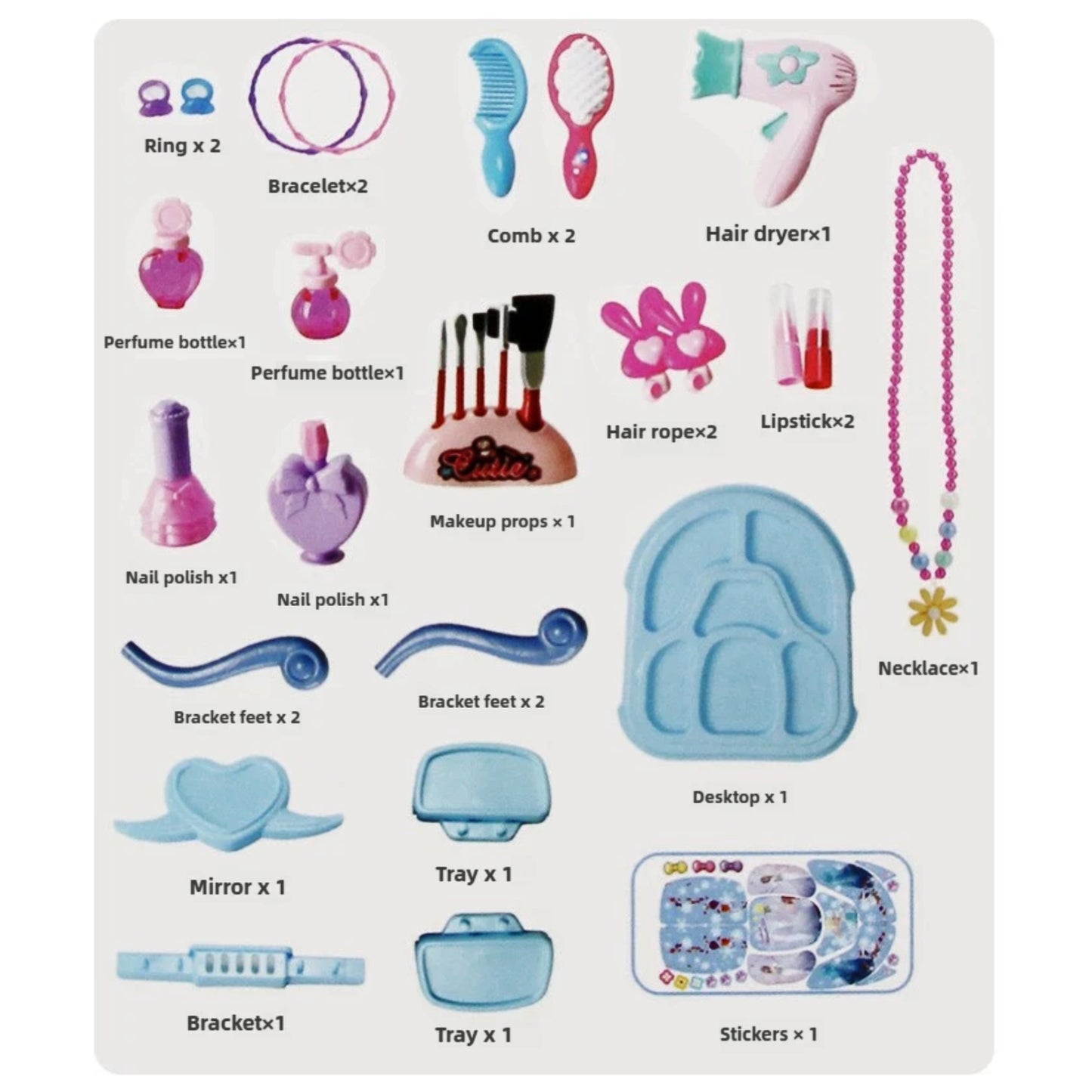 3-in-1 Princess Makeup Vanity Suitcase Playset