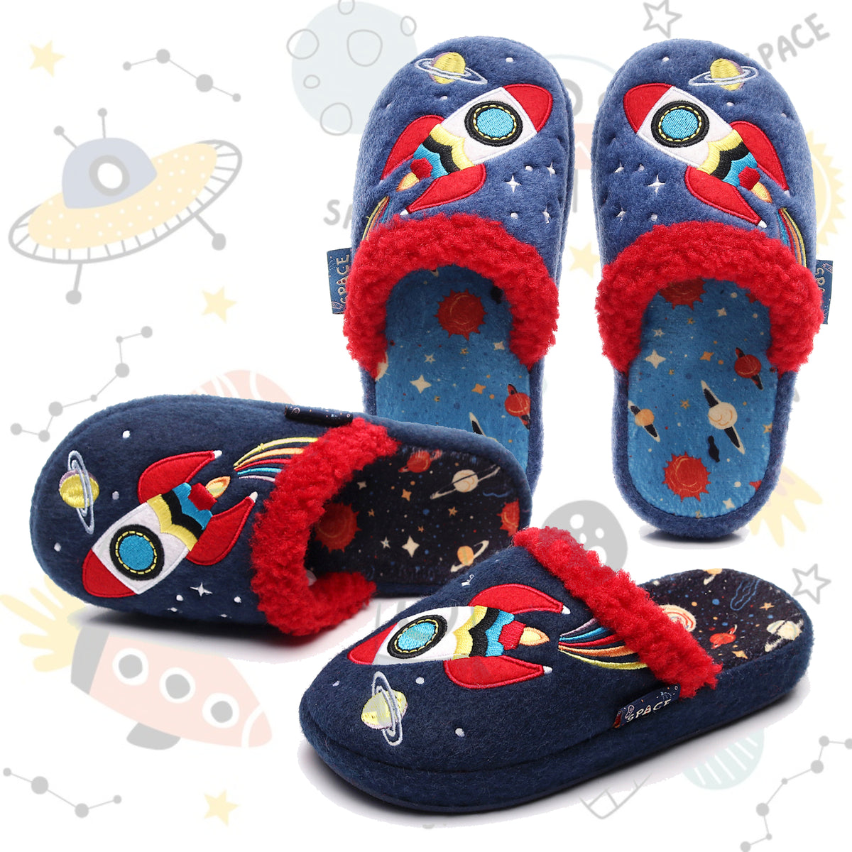 Kids Space Rocket Cozy Home Slippers