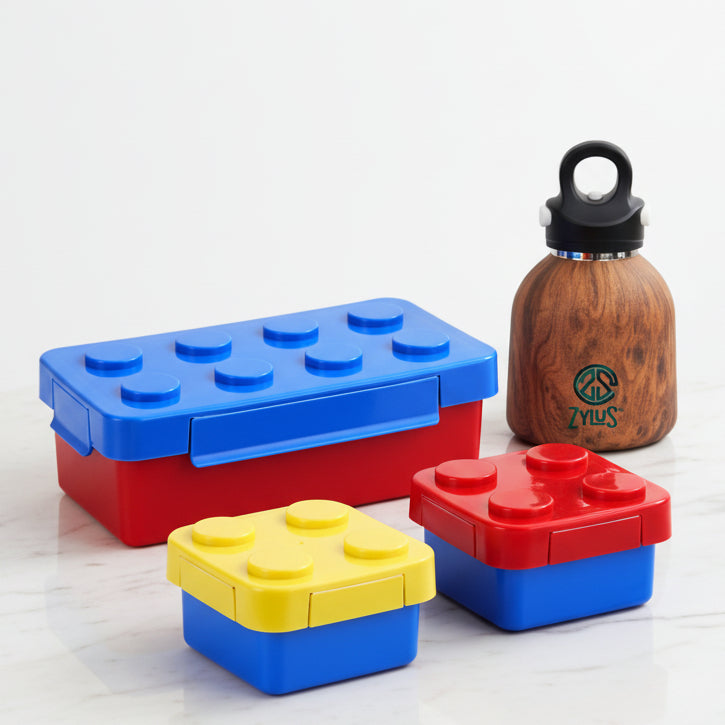 Building Block Lunch Box & 400ml Twist Free Water Bottle 4Pcs Set