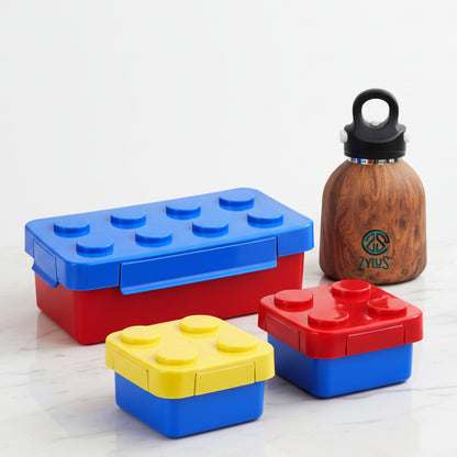 Building Block Lunch Box & 400ml Twist Free Water Bottle 4Pcs Set