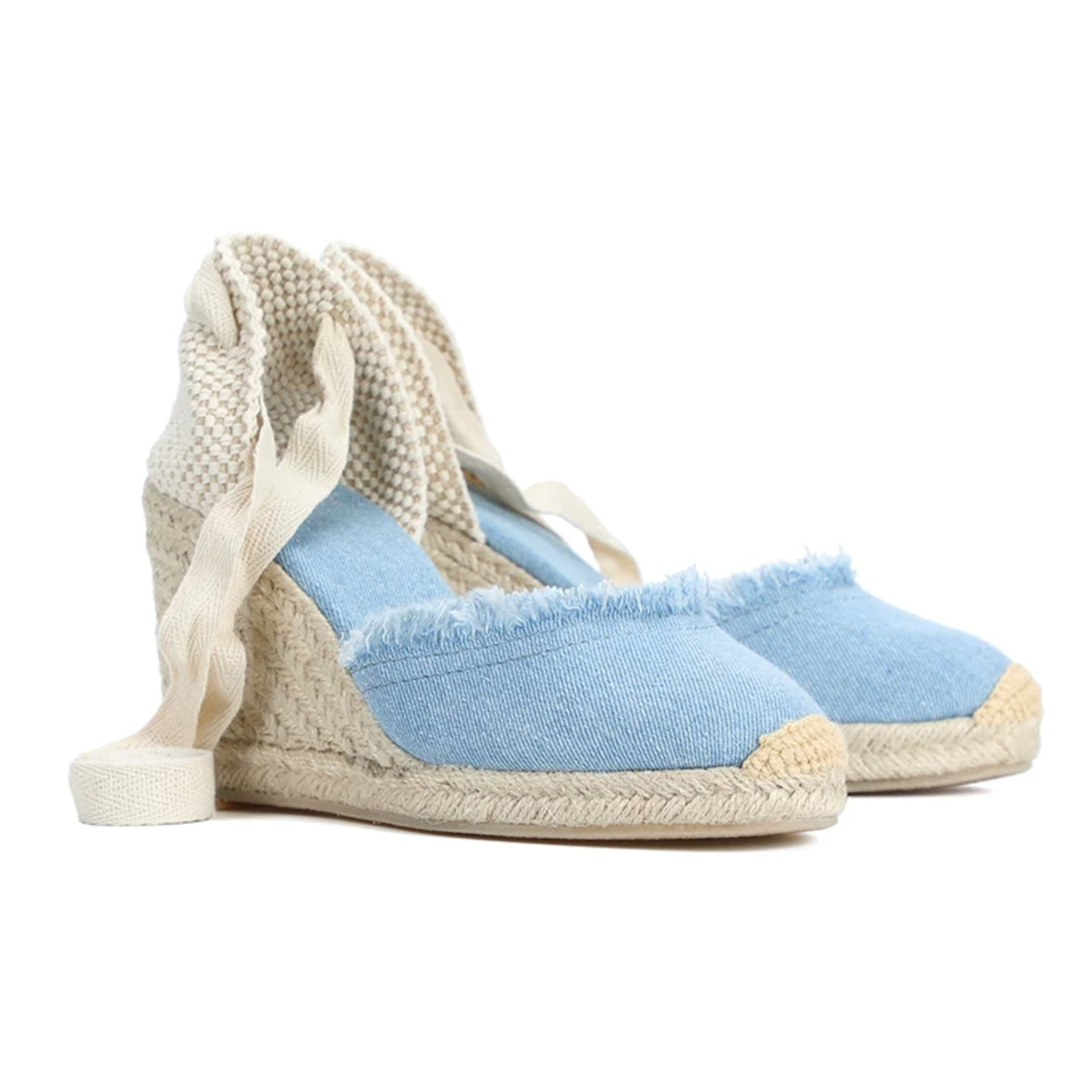 TONIVIS Women's Linen Espadrille 9cm High Wedge Sandals