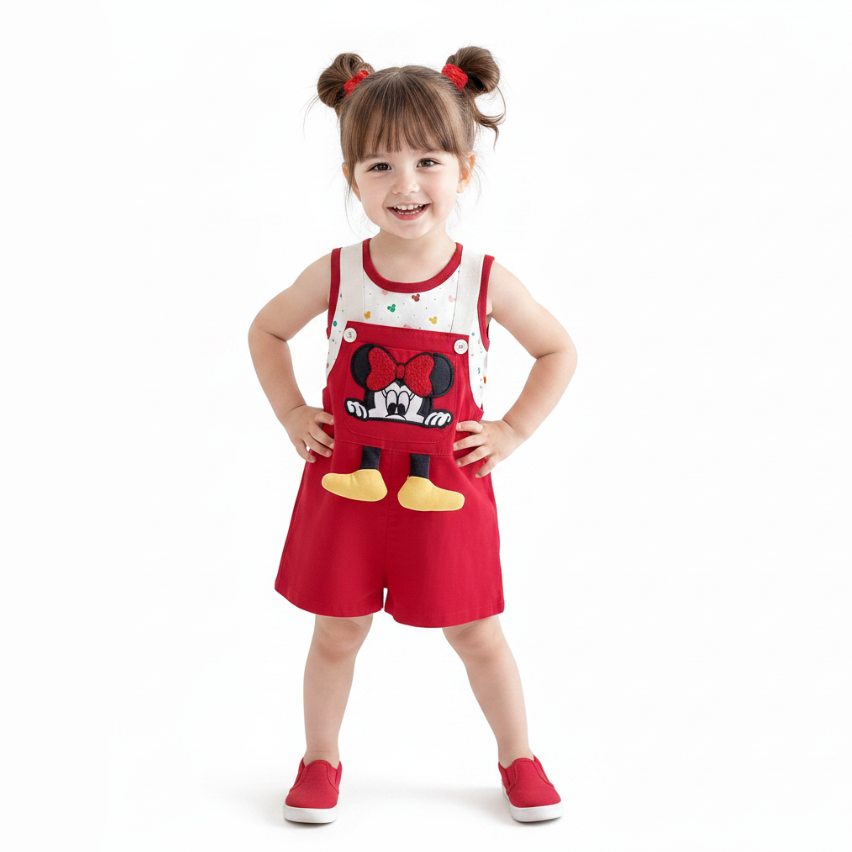 Minnie Mouse Girl's Red Shorts Overall Outfit Set