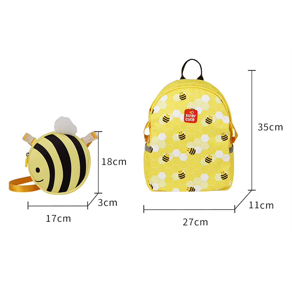Supercute 2-in-1 Little Bee Kids Backpack with Detachable Crossbody Bag