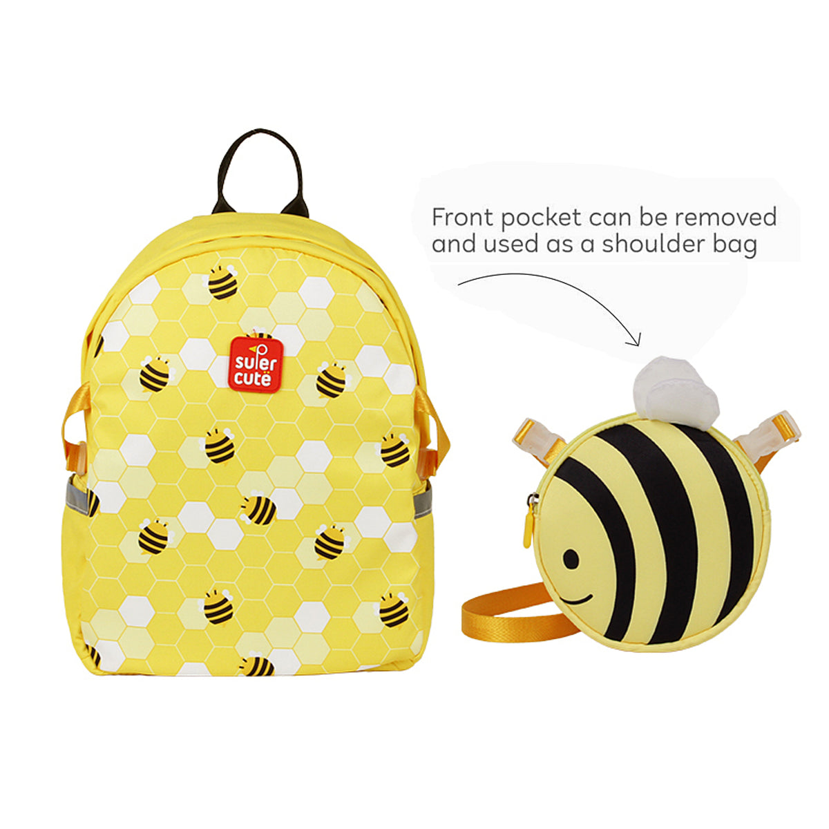Supercute 2-in-1 Little Bee Kids Backpack with Detachable Crossbody Bag