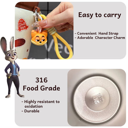 Zootopia Kids Insulated Stainless Steel Water Bottle with Charm