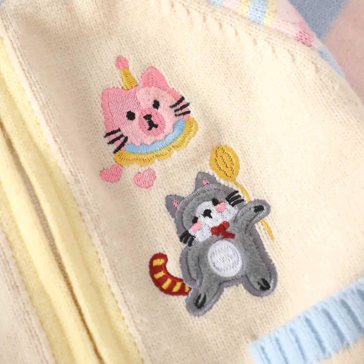 Girls' Cute Cartoon Cat Knitted Zip-Up Sweater Jacket