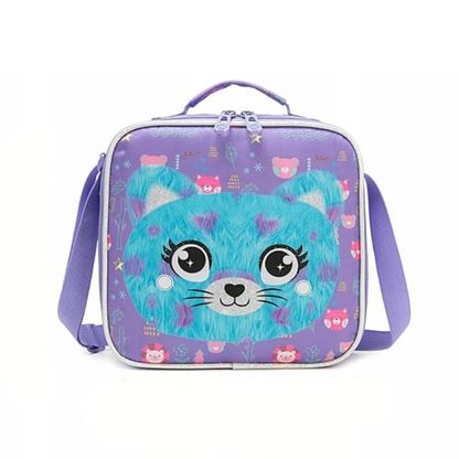 3-Piece Cute 3D Plush Teal Cat School Bag Set - Backpack + Lunch Bag + Pencil Case