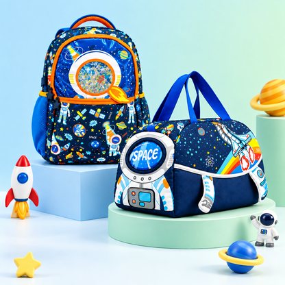 2-Piece Kids 3D Space Adventure Large Backpack & Duffel Bag Travel Set