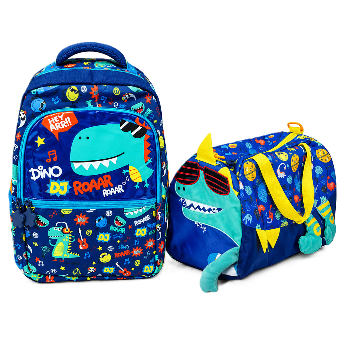 2-Piece Kids Funky Dinosaur Backpack & Duffel Bag Travel Set