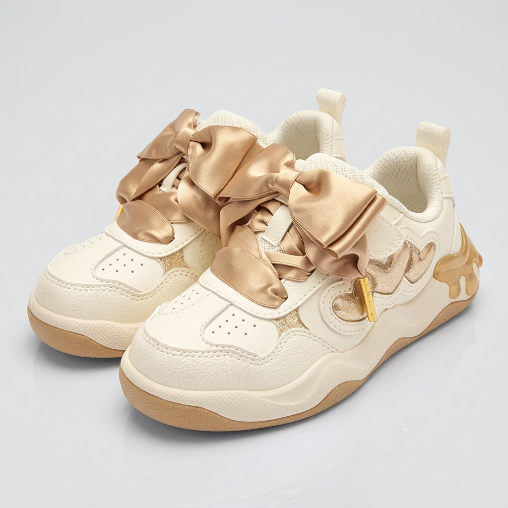 Balabala Girls' Satin Bow Low-Top Casual Kids Sneakers