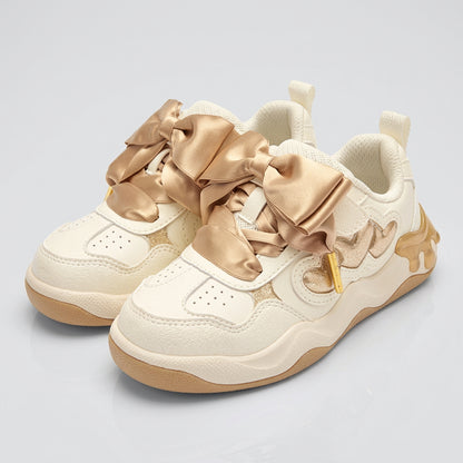 Balabala Girls' Satin Bow Low-Top Casual Kids Sneakers