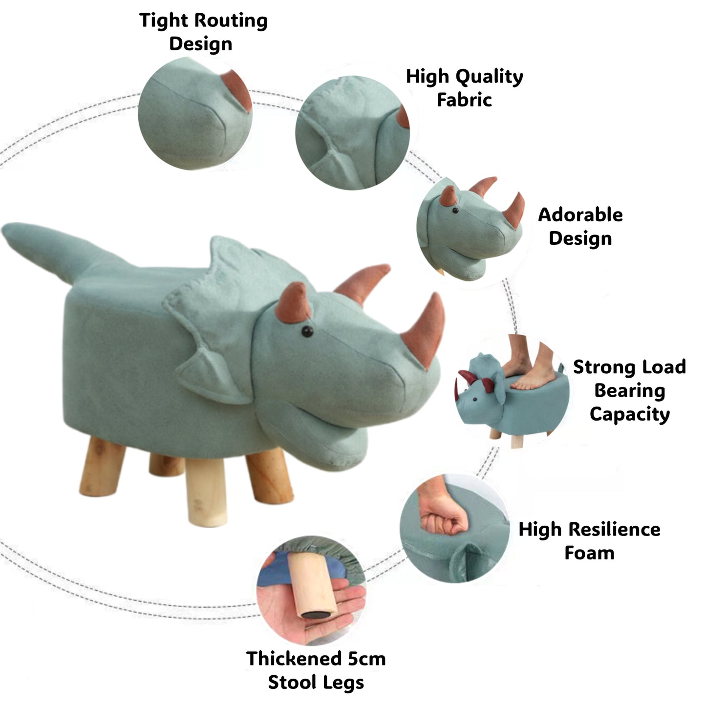 Smiling Triceratops Animal Children's Ottoman Footstool