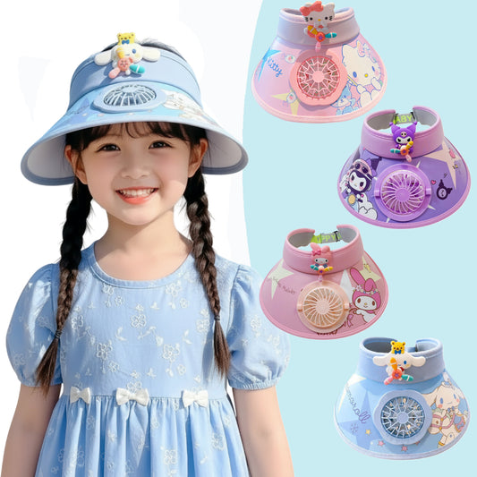 Kids Sanrio Large Brim Sun Visor with Built-In Fan