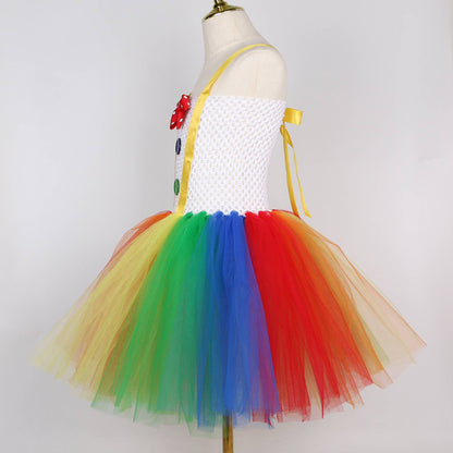 Girls Rainbow Clown Tutu Costume Set