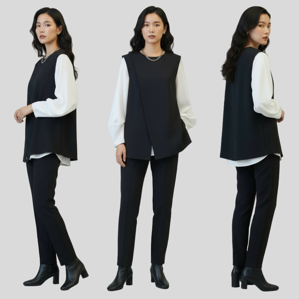 Women 2pcs Loose Long-Sleeved + Vest Top Set